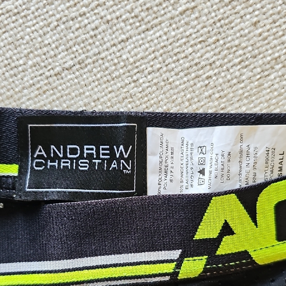 Andrew Christian Black Briefs with Neon Yellow Accents - Picture 3 of 3